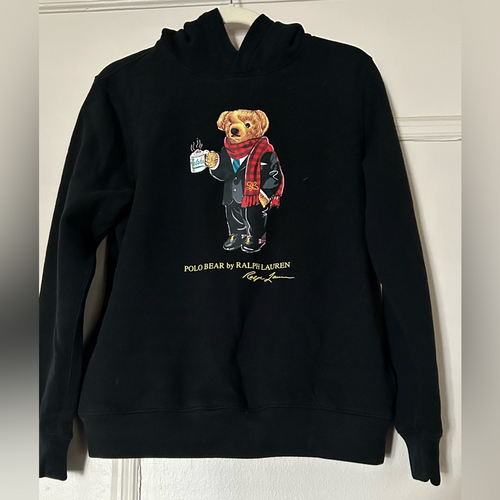 Polo by Ralph Lauren Hot Cocoa Bear Hoodie Black Sweatshirt. Boys XL